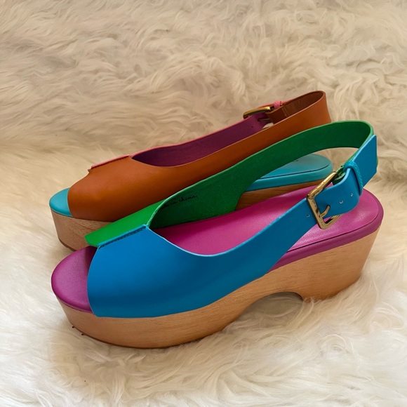 New! CHARLOTTE STONE Cedric Colorblock Platform Sandals Clogs in Cabana - Picture 10 of 16